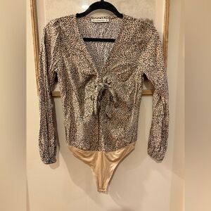 Leopard Print Bodysuit with Tie Front